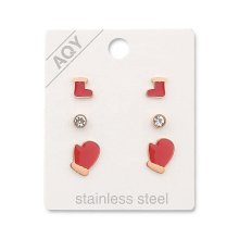 Wholesales 3 set  Enamel Christmas Red Shoes  Glove Crystal  Stainless Steel Studs Earring Jewelry